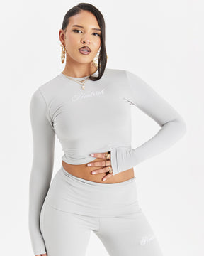 Poise Long Sleeve Fitted Tee - Light Grey/White