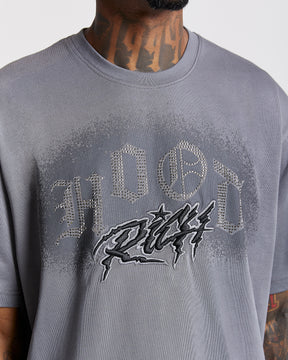Iron Oversized T-Shirt - Grey/Rhinestones