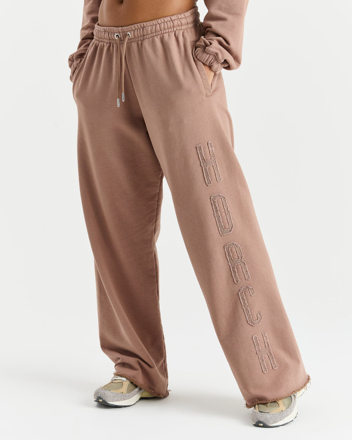 Detach Cropped Open Hem Joggers - Brown