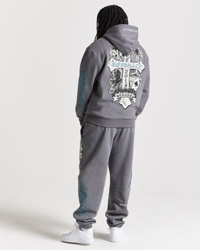 Cross Oversized Hoodie - Grey/Blue