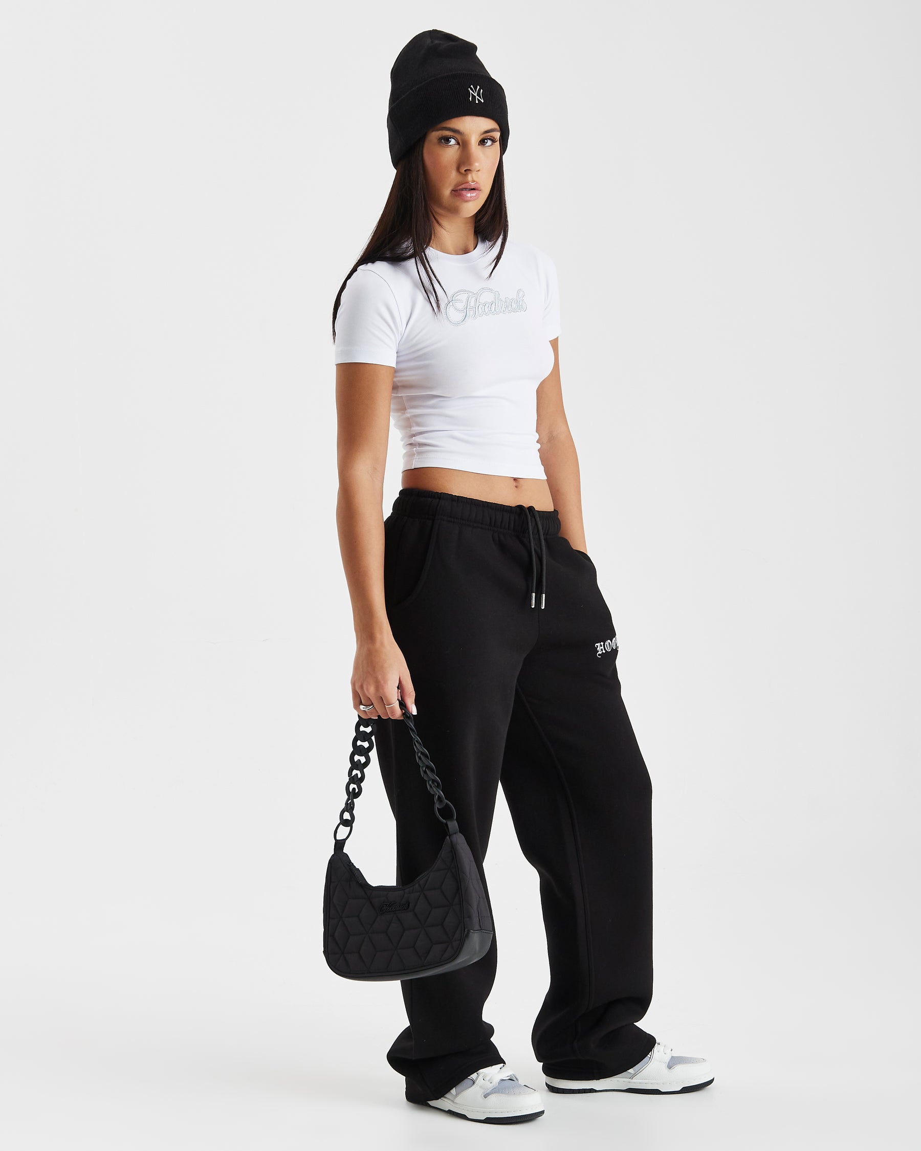 Dusk Wide Leg Joggers - Black/White