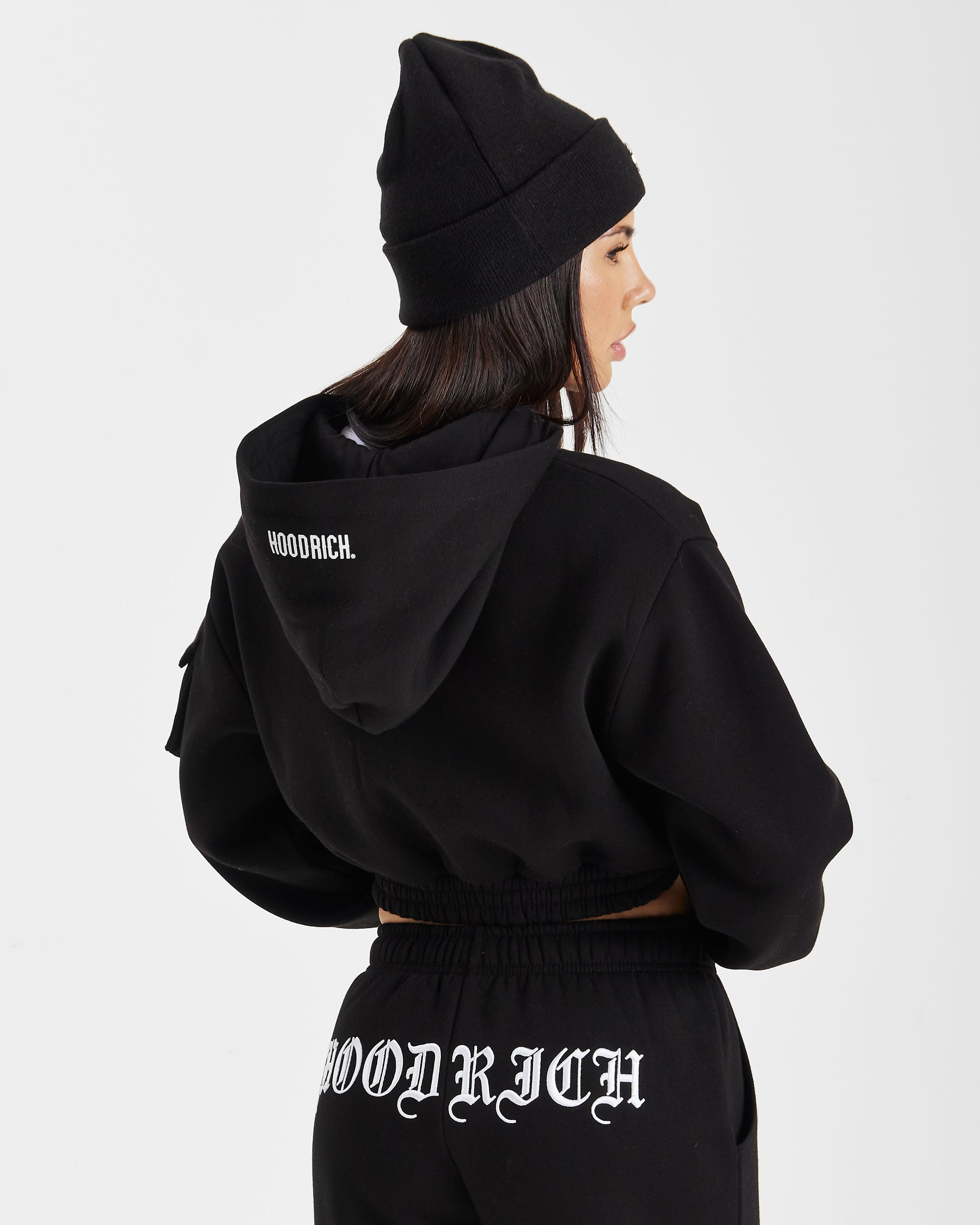 Dusk Full Zip Cropped Hoodie - Black/White