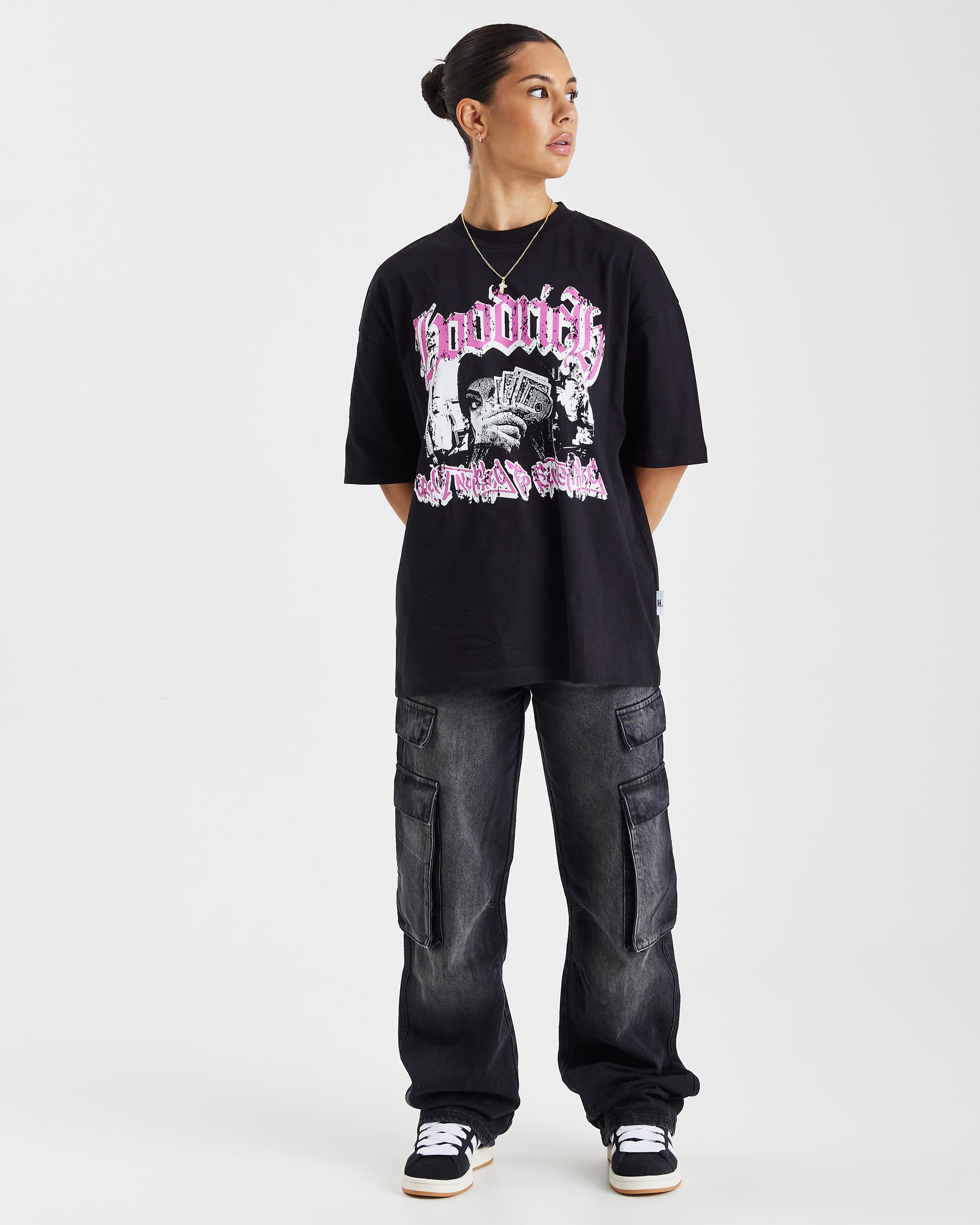 Sketch Money Oversized T-Shirt - Black/White/Pink