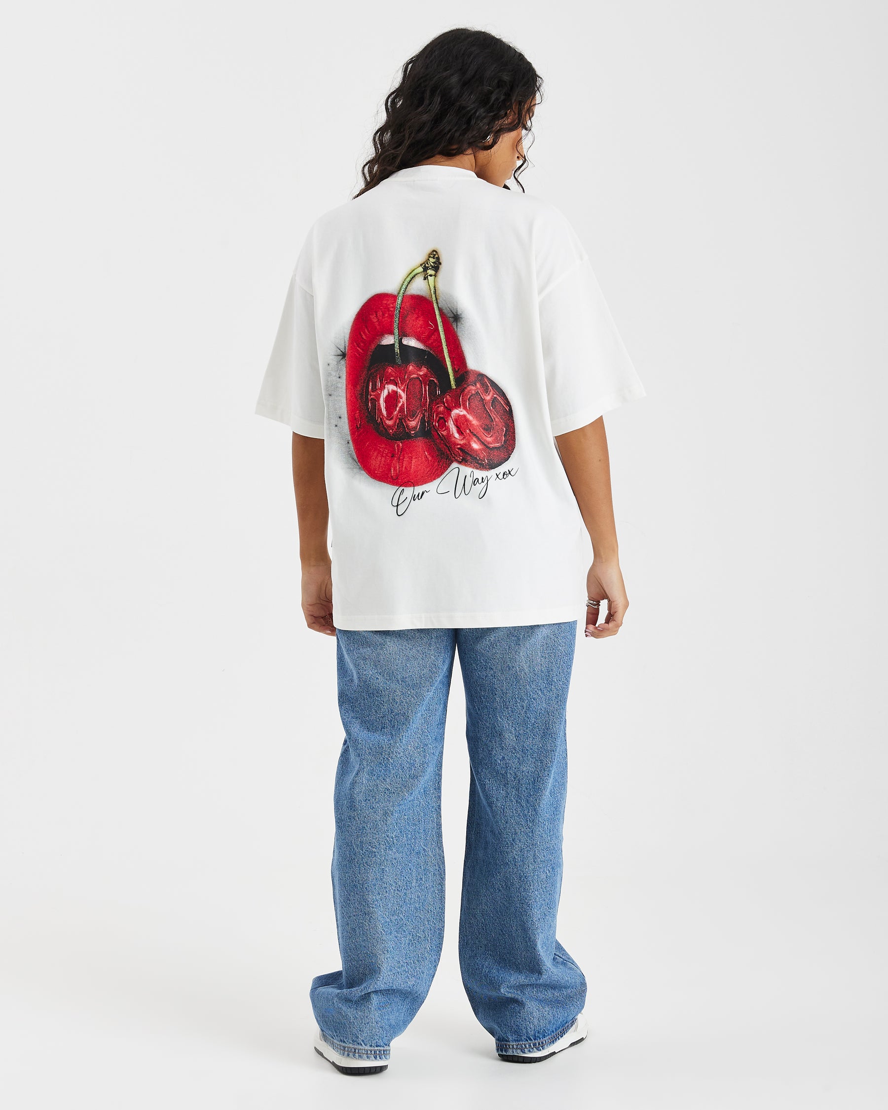 Cherries Oversized T-Shirt - White/Black/Red