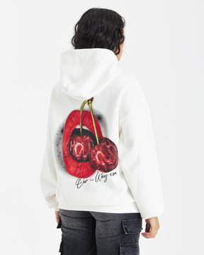 Cherries Oversized Hoodie - White/Black/Red