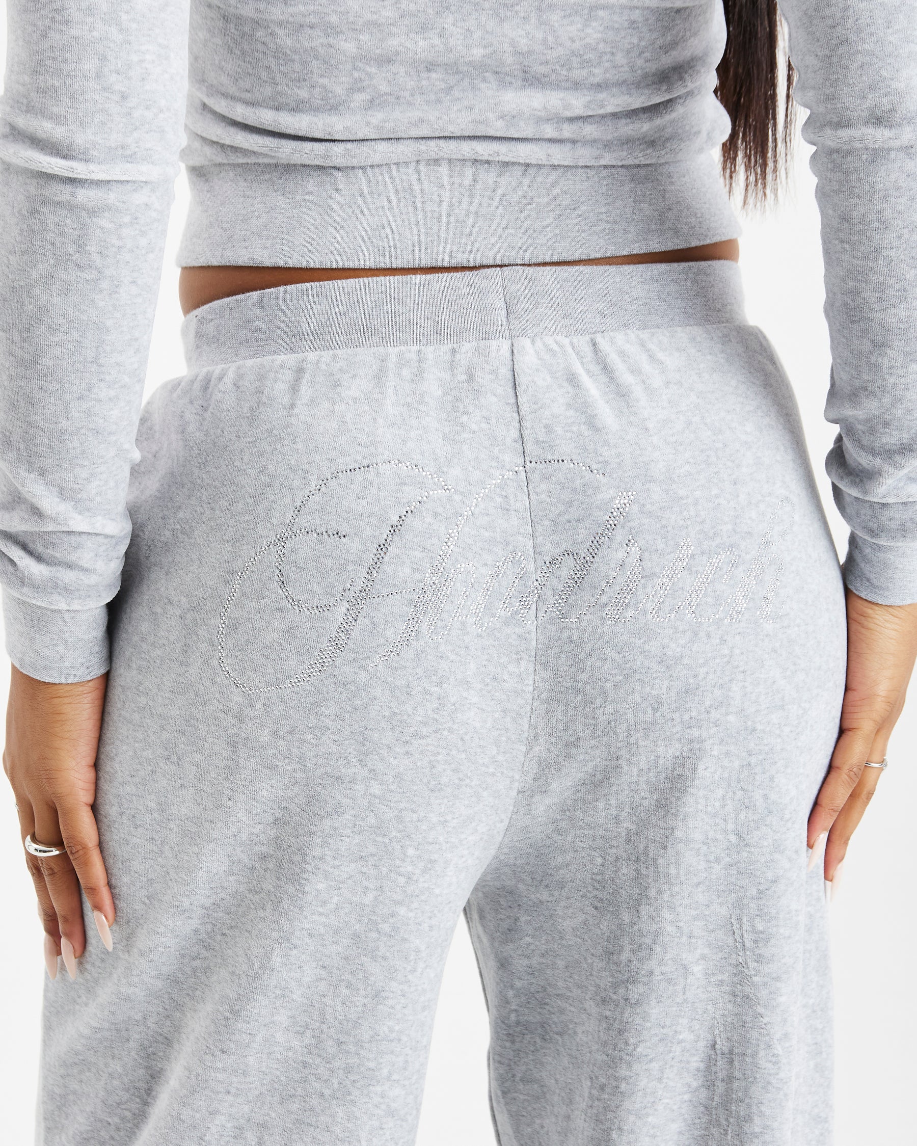 Figure Velour Joggers - Grey/Silver/Rhinestone