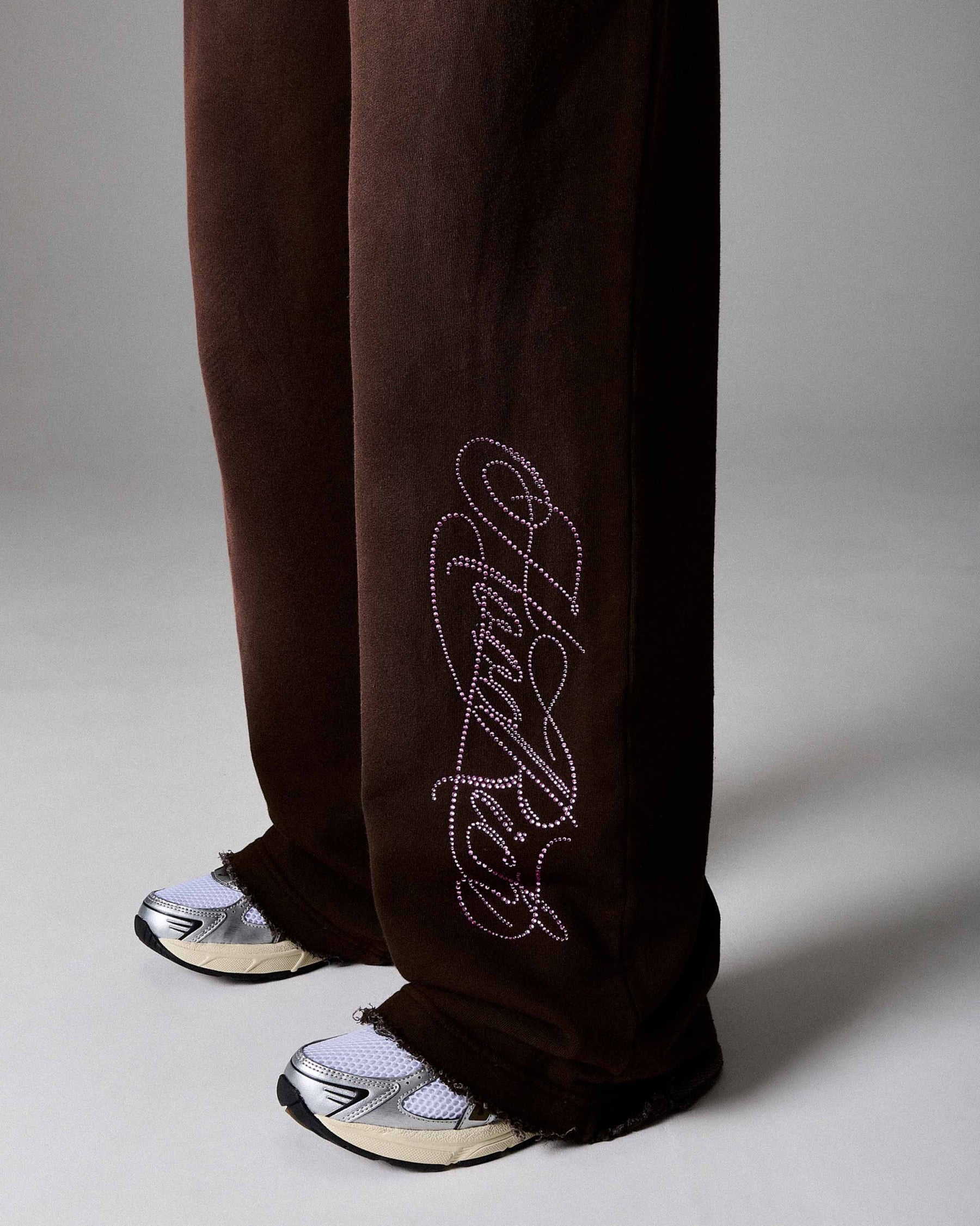 The Winner's Circle Amber Script Low Rise Oversized Wide Leg Joggers - Brown/Pink