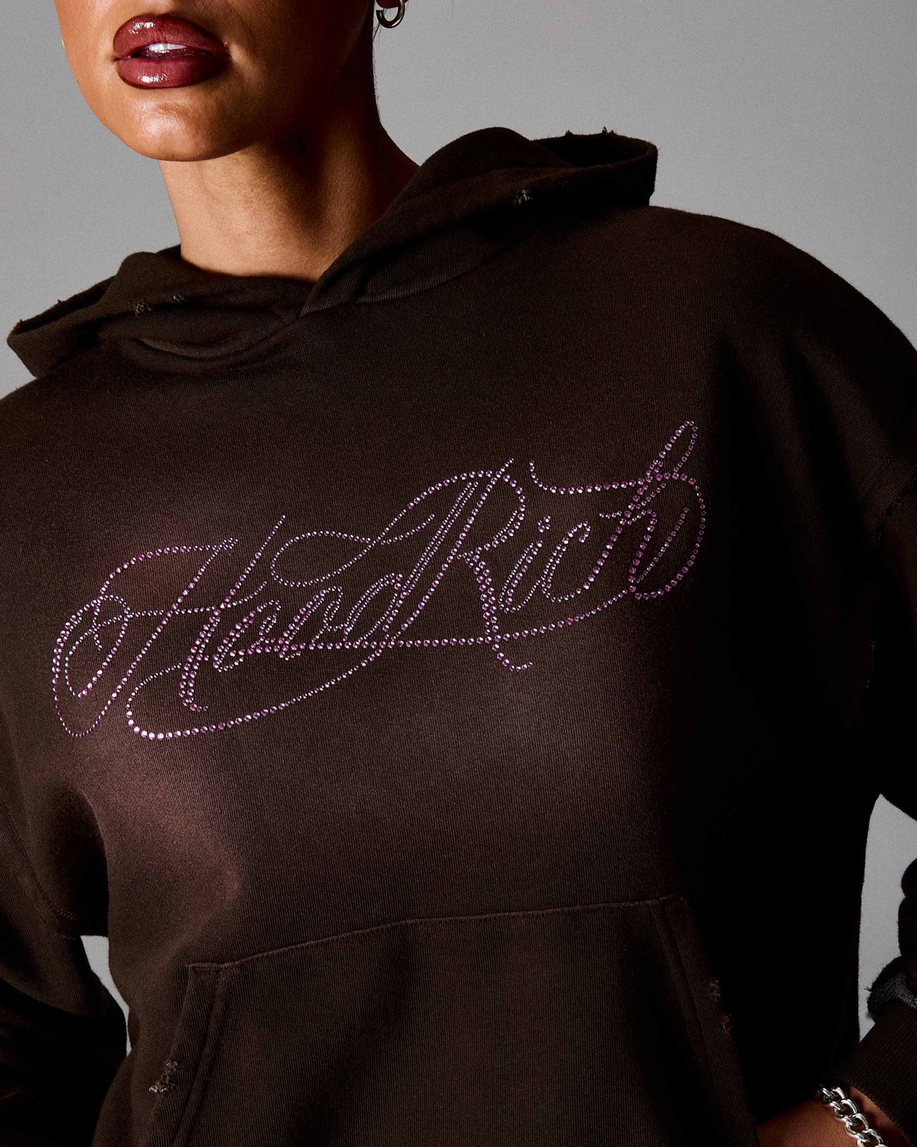 The Winner's Circle Amber Script Mid Length Hoodie - Brown/Pink