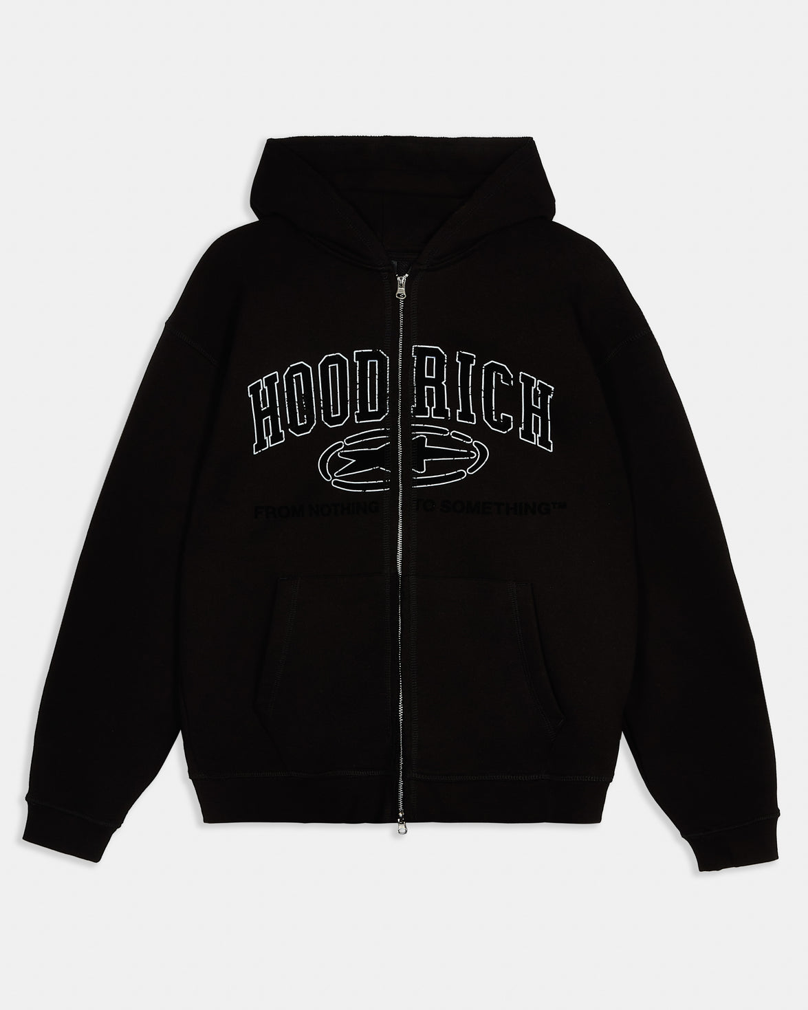 Fray Zip Relaxed Fit Hoodie - Black