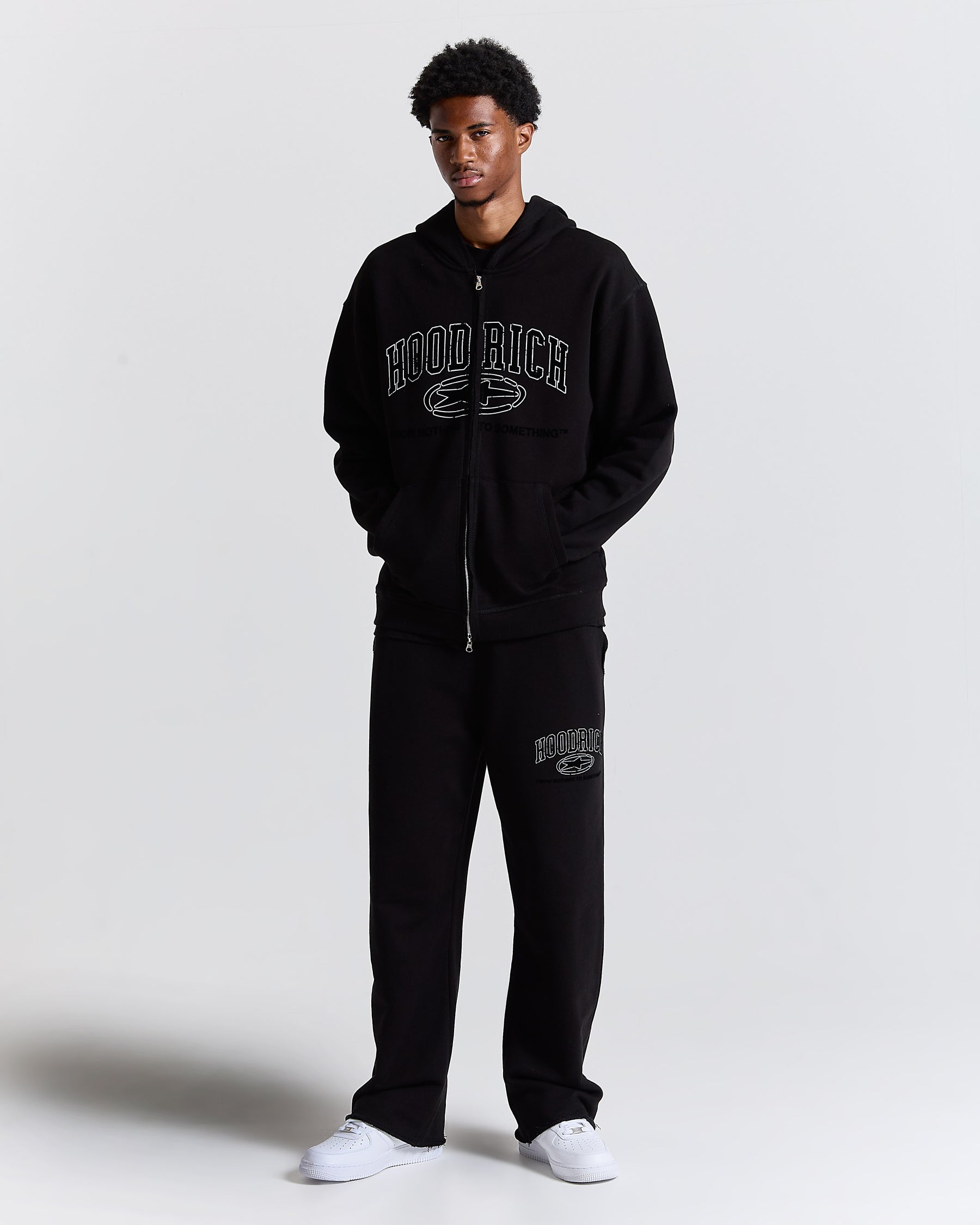 Fray Zip Relaxed Fit Hoodie - Black