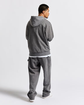 Cursed Oversized Zip Hoodie - Grey Wash/Black