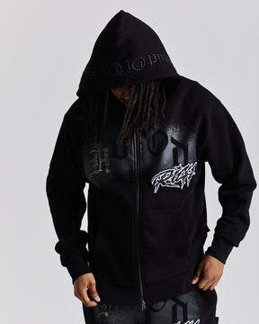 Iron Oversized Zip Hoodie - Black/Grey/White