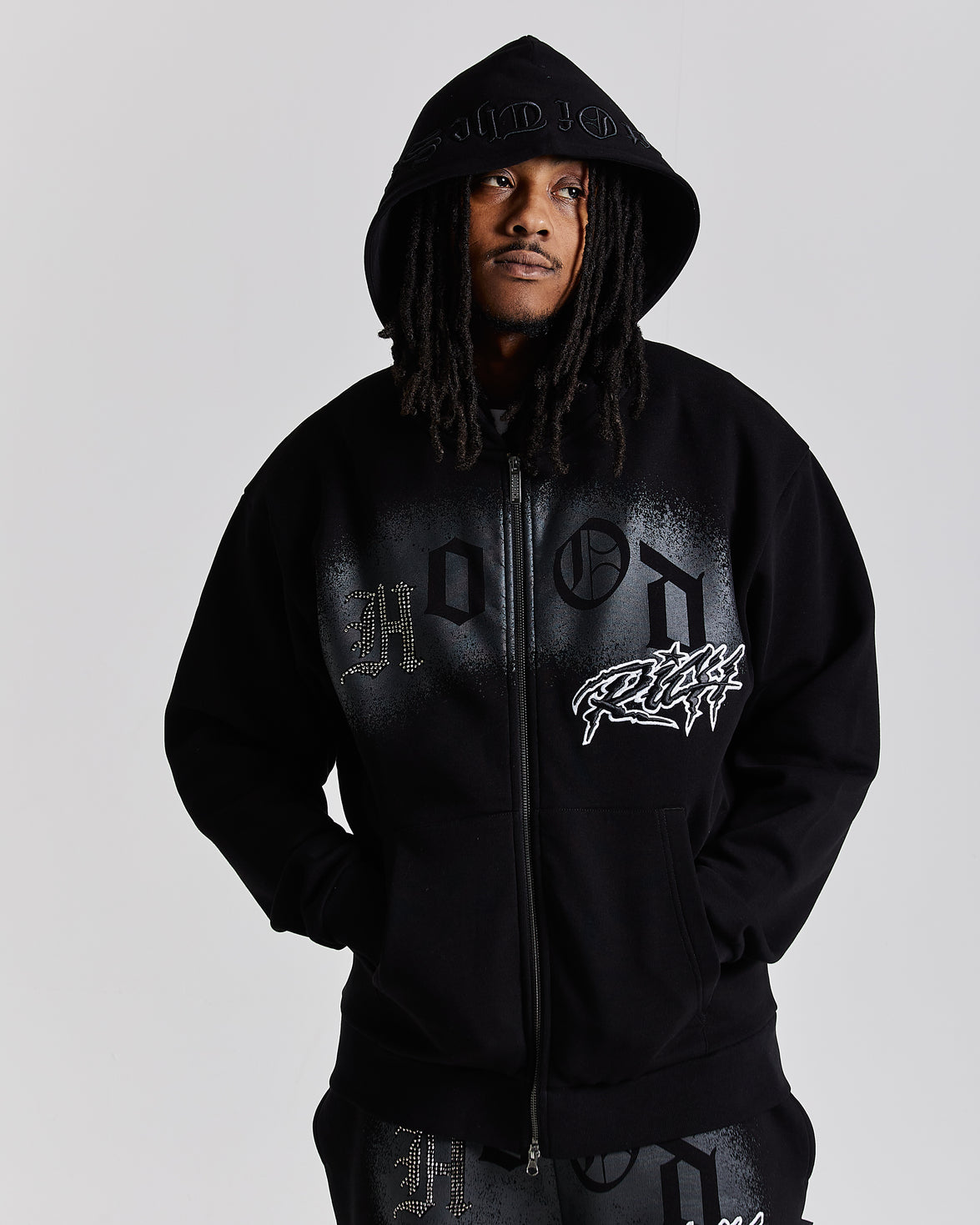 Iron Oversized Zip Hoodie - Black/Grey/White