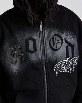 Iron Oversized Zip Hoodie - Black/Grey/White