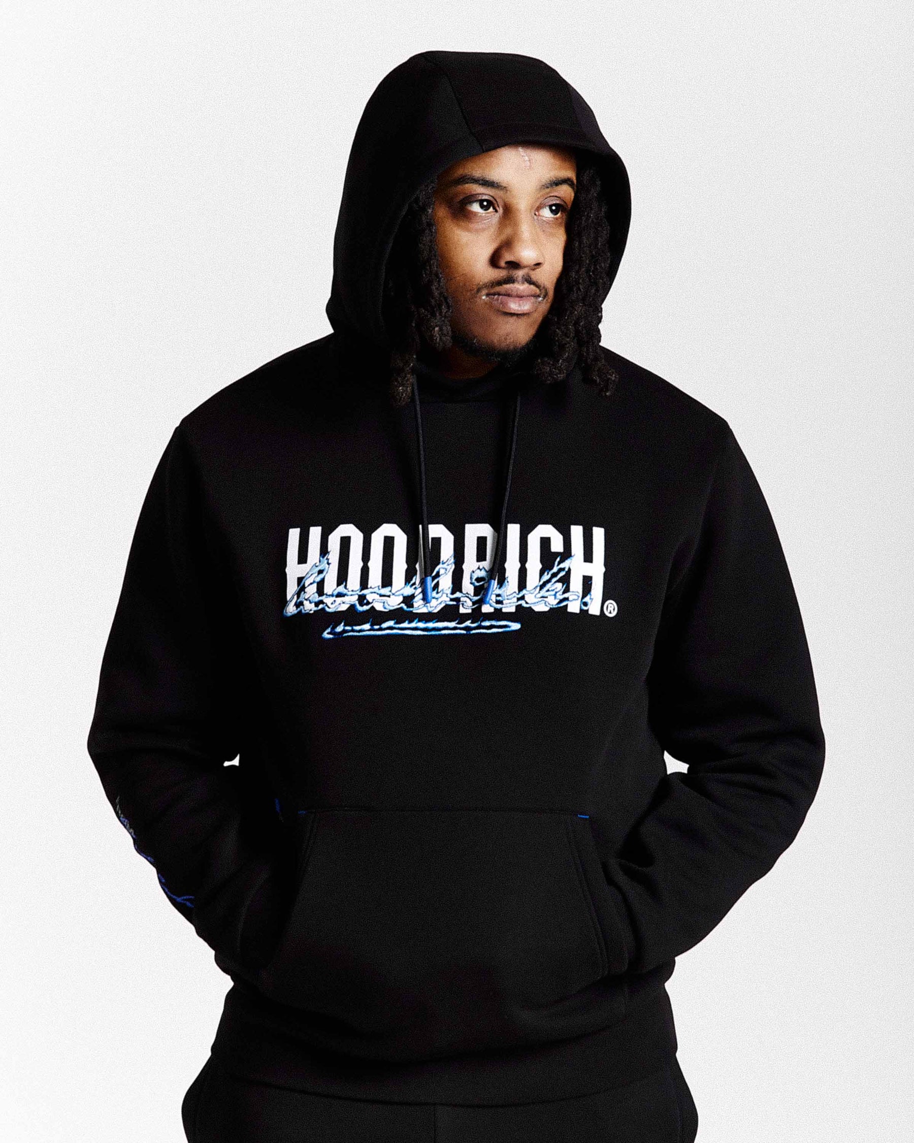 Flames Hoodie - Black/White/Blue