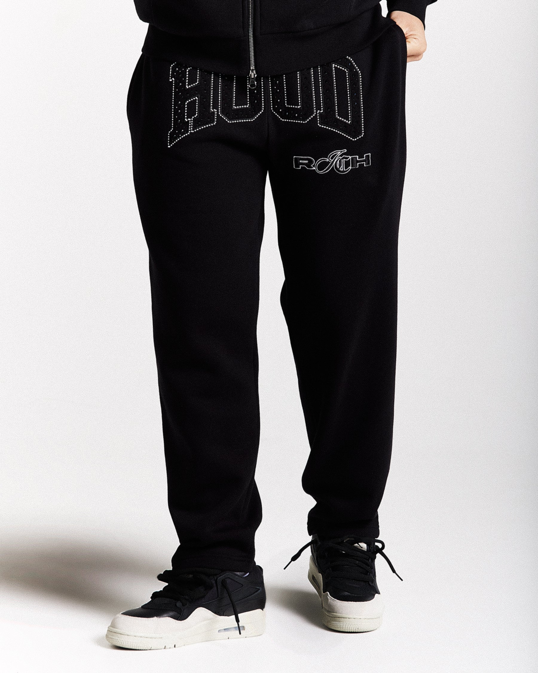 Captain Oversized Wide Leg Joggers - Black/White