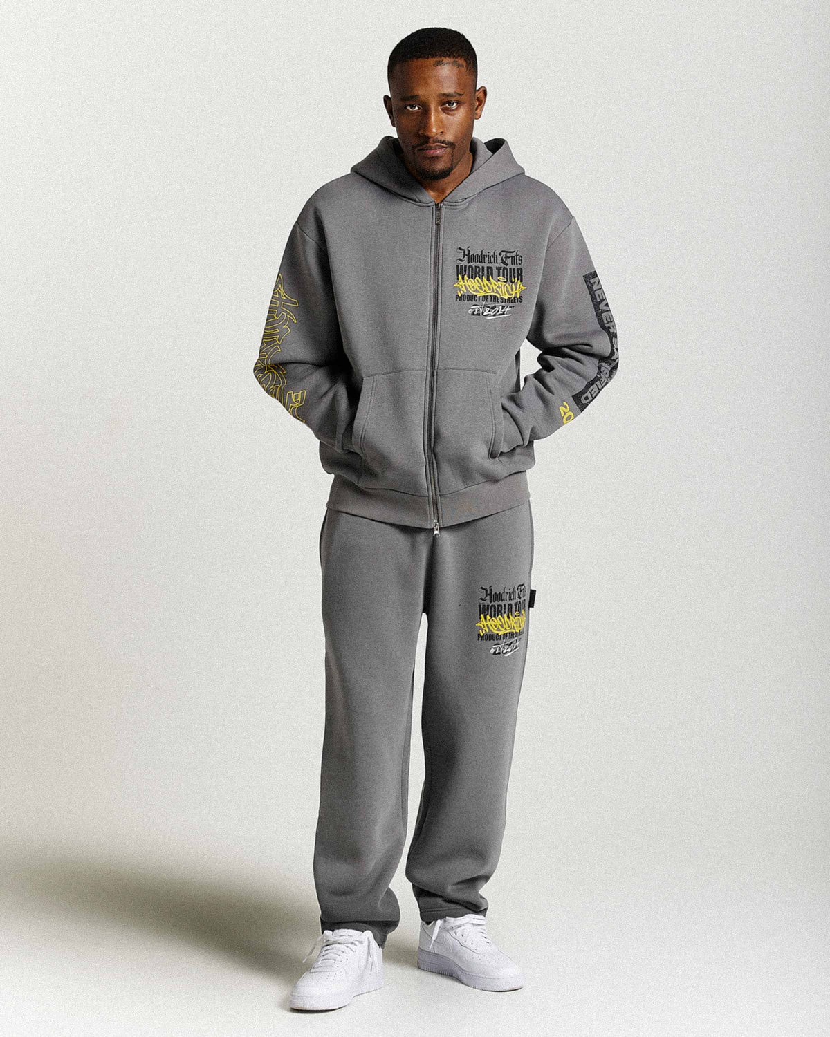 Stamp Tour Oversized Zip Hoodie - Grey/Black/Yellow