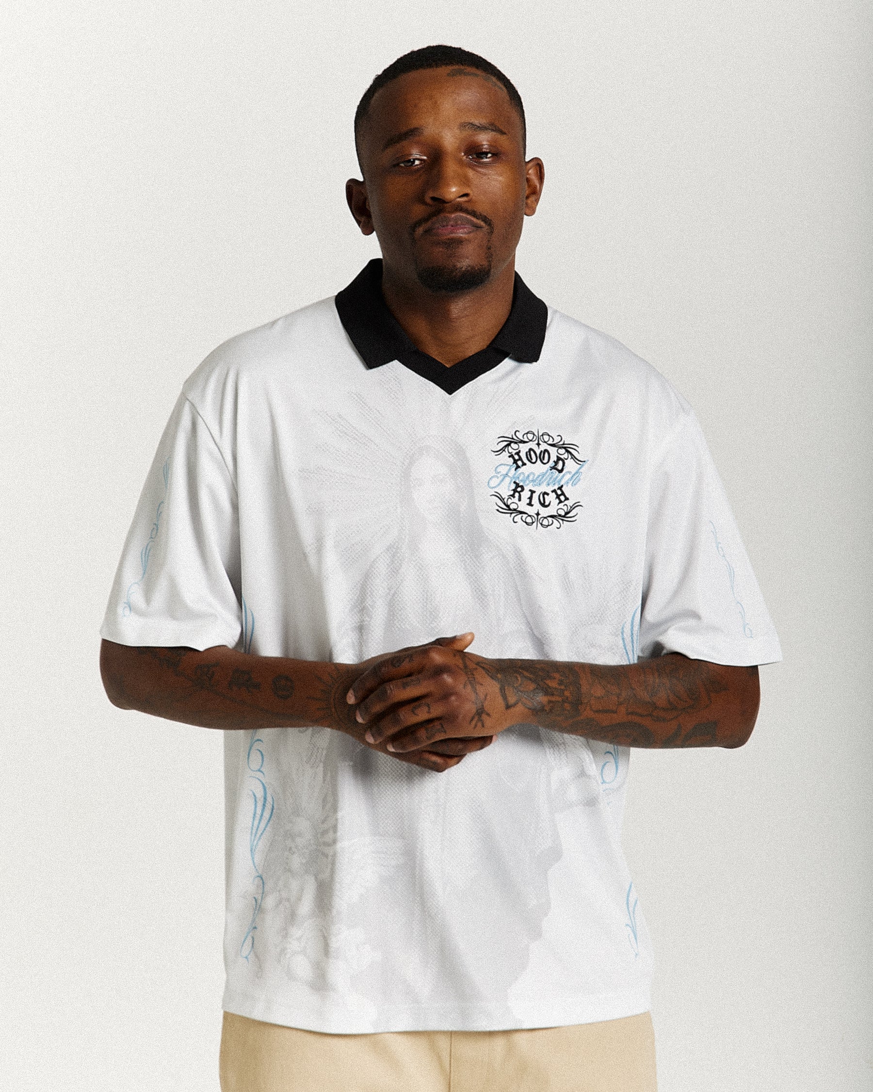 Rito Oversized Football Shirt - Off White/Black/Blue