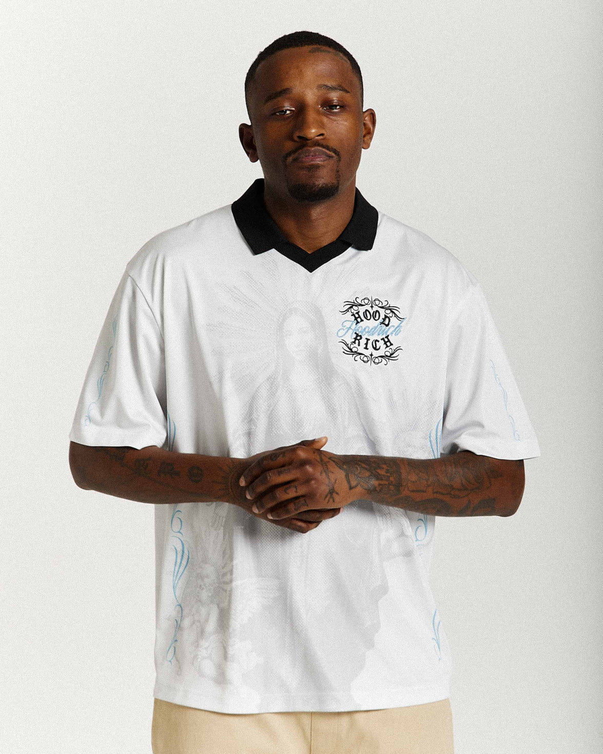 Rito Oversized Football Shirt - Off White/Black/Blue