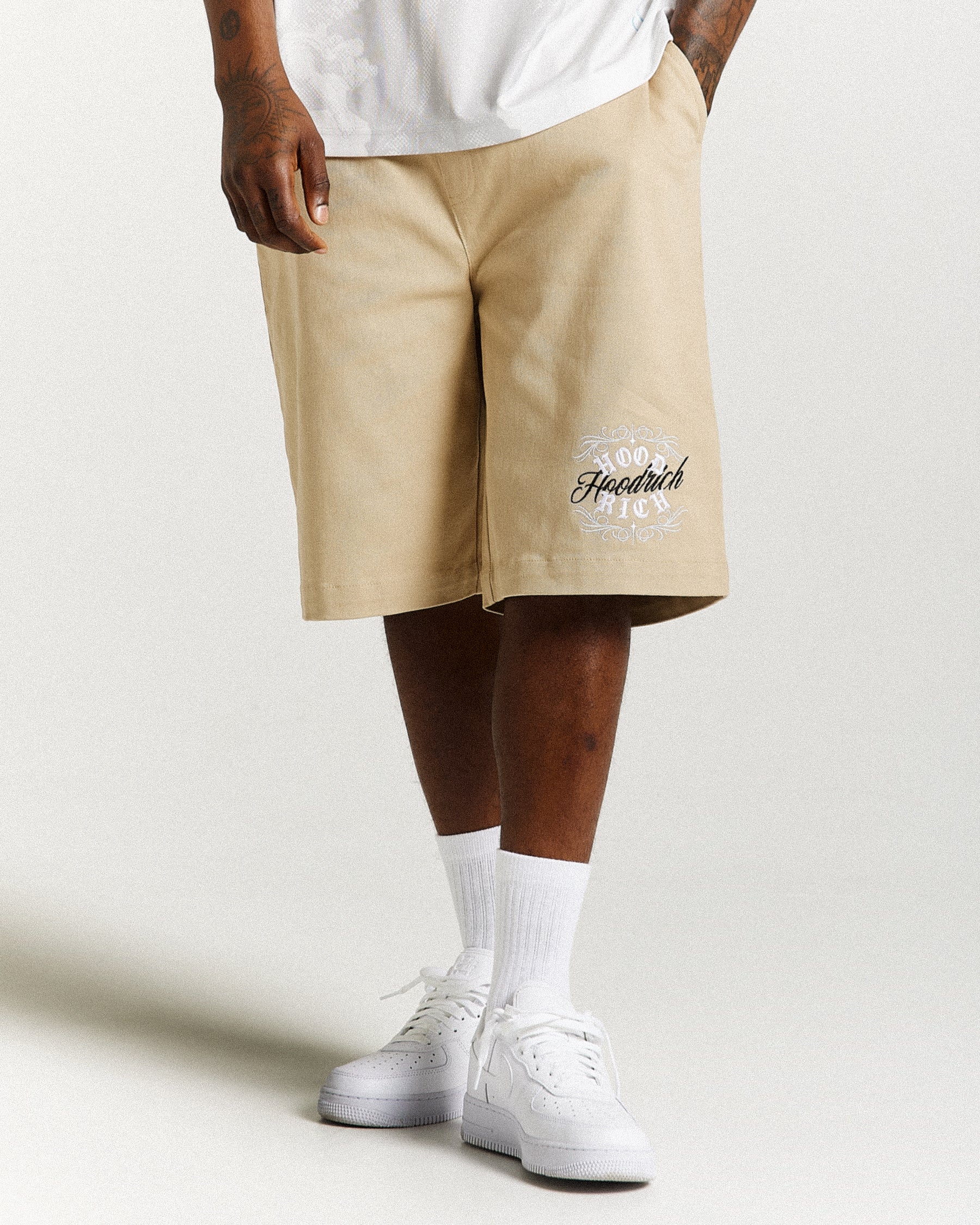 Rito Woven Shorts - Khaki/White