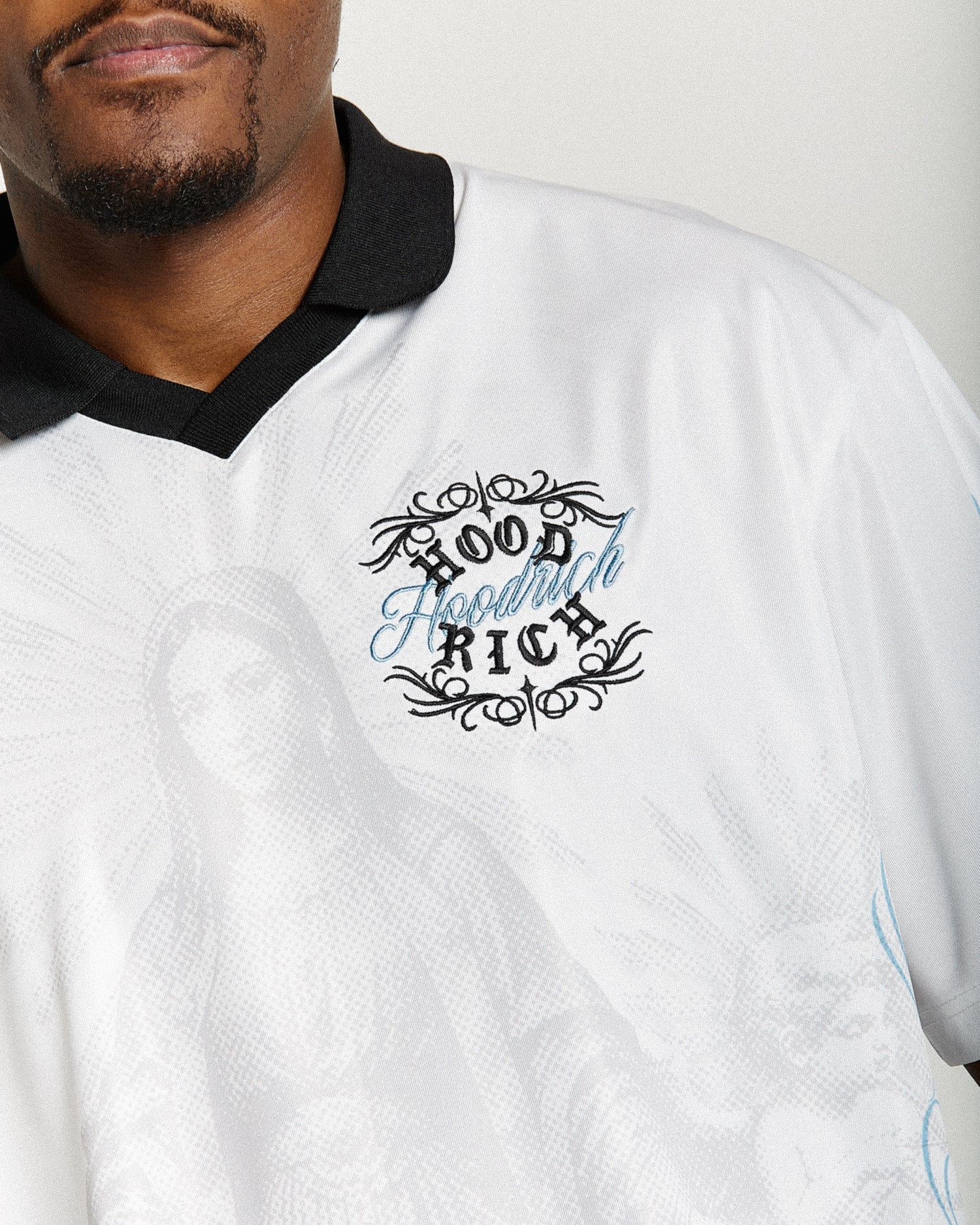 Rito Oversized Football Shirt - Off White/Black/Blue