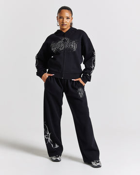 Diffuse Oversized Wide Leg Jogger  - Black/Rhinestones