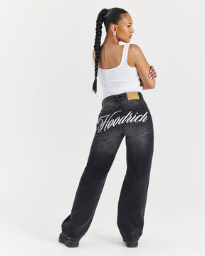 Script Wide Leg Jeans - Black Wash