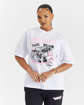 Fray Oversized T-Shirt - White/Pink