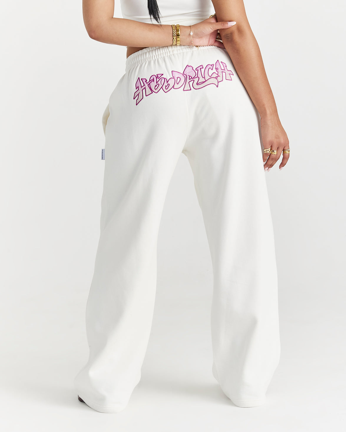 Lucky Oversized Wide Leg Joggers - Cream/Pink