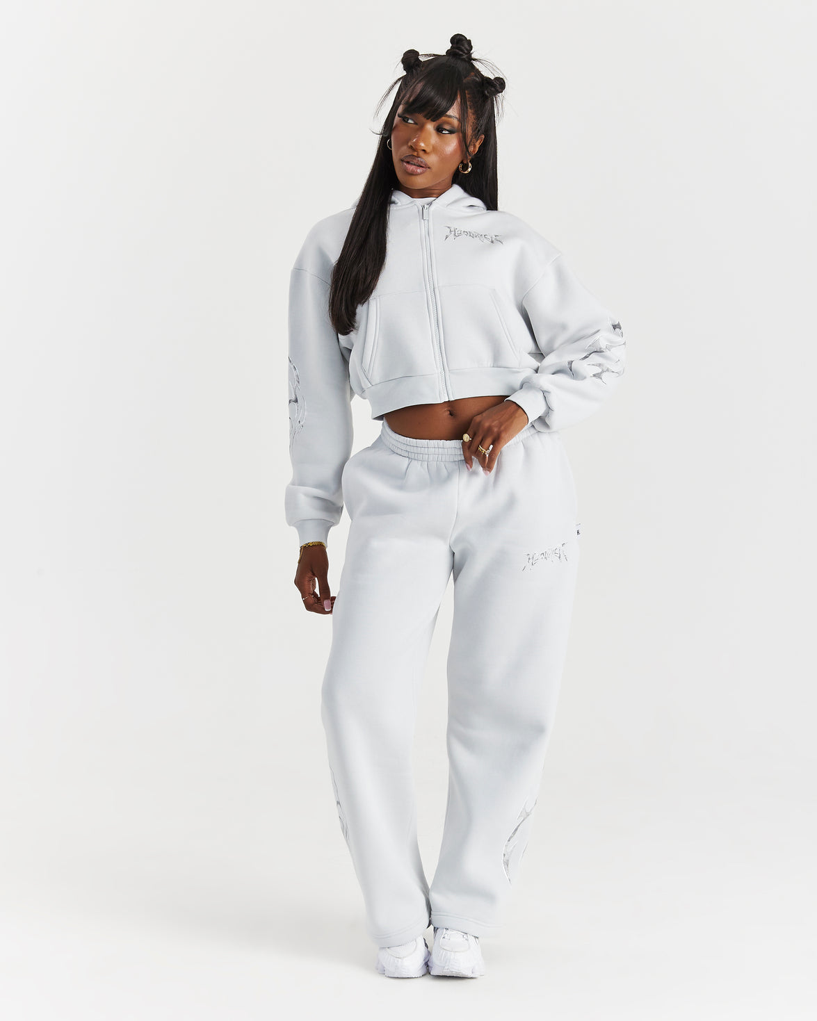 Spark Wide Leg Joggers - Off White/Silver