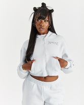 Spark Boxy Zip Hoodie - Off White/Silver