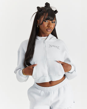 Spark Boxy Zip Hoodie - Off White/Silver