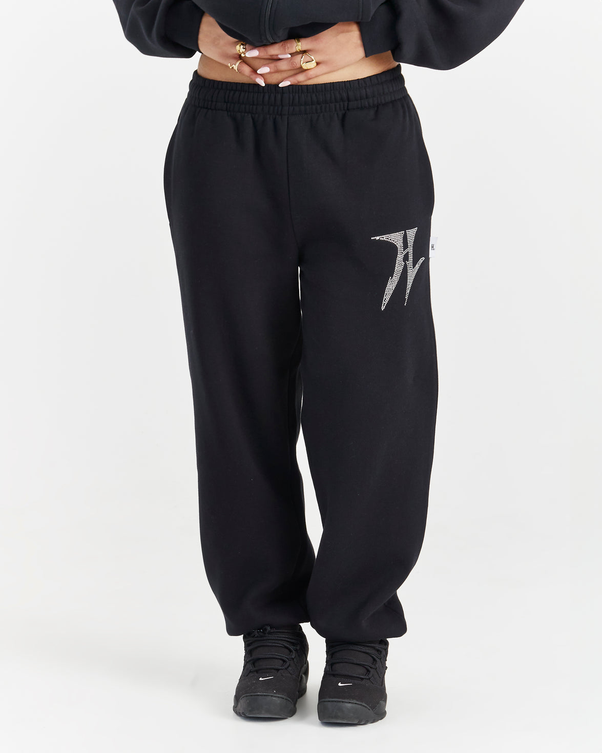 Lustre Oversized Joggers - Black/Rhinestone