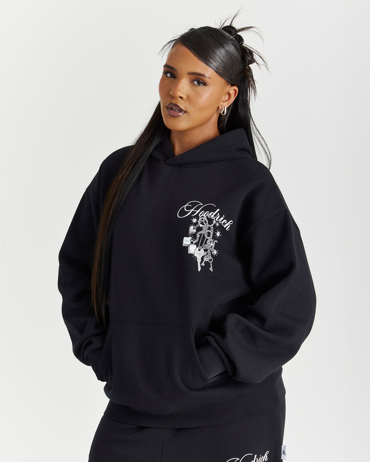Lyra Oversized Hoodie - Black/Rhinestone/Pink